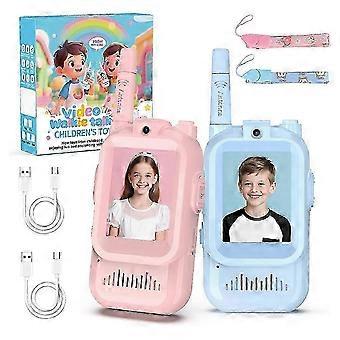 Walkie Talkies con vídeo para niños, paquete de 2, videoporteros recargables portátiles con cámara de vídeo, cambiador de voz, alcance de 1,5 km, para niños y niñas.
