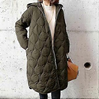 Autumn Women's Loose Fashion Long Diamond Check Hooded Cotton Coat 26-27