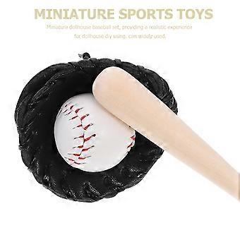Dockhus Sportartiklar Miniatyrer för Hantverk Små Tillbehör Softbollar Basebollträ Handske Läder Trä