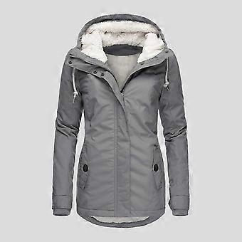 Women's Winter Hooded Fleece Jacket Long Coat Solid Color Slim Street Style Commuter Outerwear 26-27