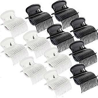 12 pièces Hot Roller Clips Cheveux Curler Claw Clips Remplacement Roller Clips pour Femmes Filles Section De Cheveux Style (Blanc, Noir)