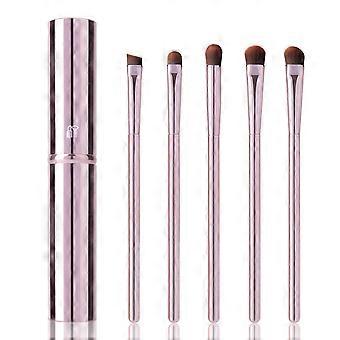 5Pcs Eye Makeup Brush Set, Portable Eyeshadow brushes, Eyeliner Brush, Angled Eyebrow Brushes Lip Small Concealer with Case (pink).