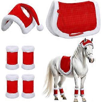 6-teiliges Weihnachtspferde-Outfit-Set mit Kunstpelzbesatz, Hut und multifunktionaler Satteldecke