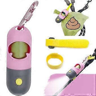 Distributeur de sacs à déjections canines avec lampe torche LED et attache pour laisse, livré avec 15 sacs poubelle verts et un système de fixation pour sacs usagés mains libres (