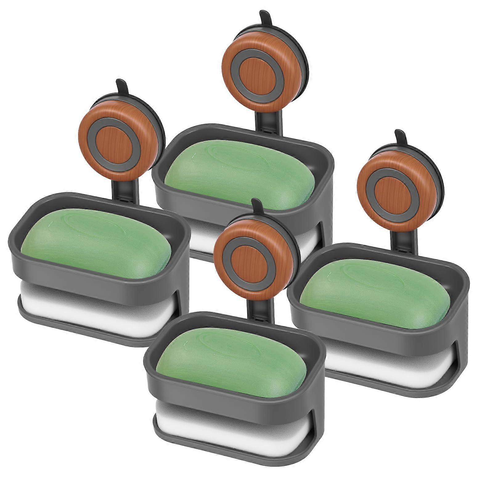 Double Layer Soap Dish for Shower 4 Pack, Suction Cup Wall Mount, Self Draining Removable Tray