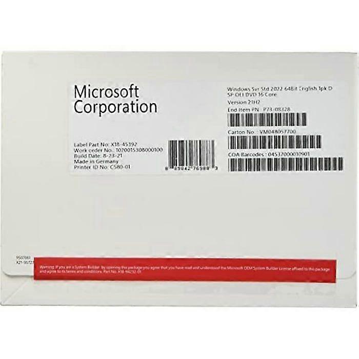 Microsoft DVD Windows Server 2022 STD. x64 16 Core [Danmark] - P73-08328