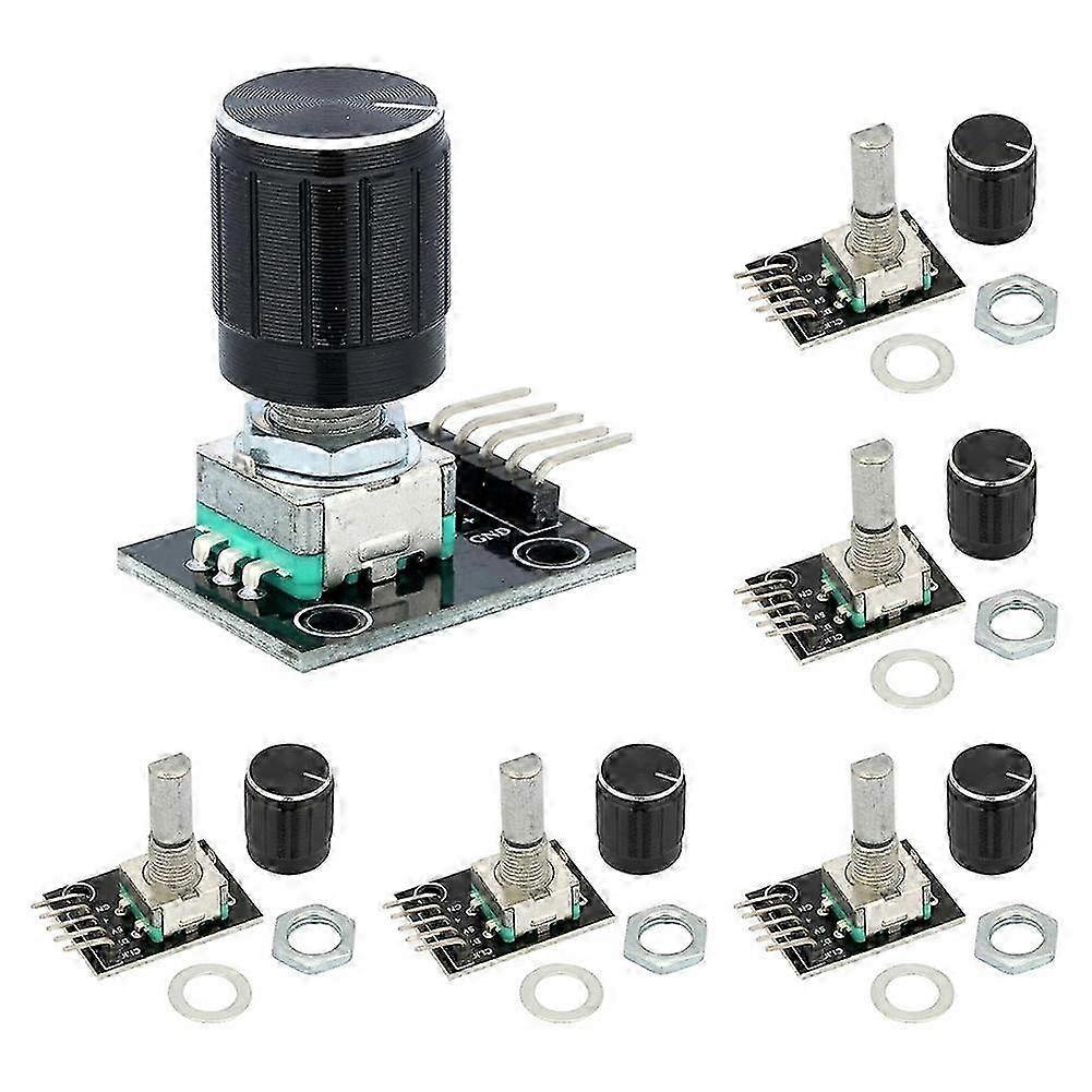 6 PCS KY-040 Rotary Encoder Module, 360 Degree Rotary Encoder with Knobs Cap Brick Sensor Modules compatible with Light Control Etc
