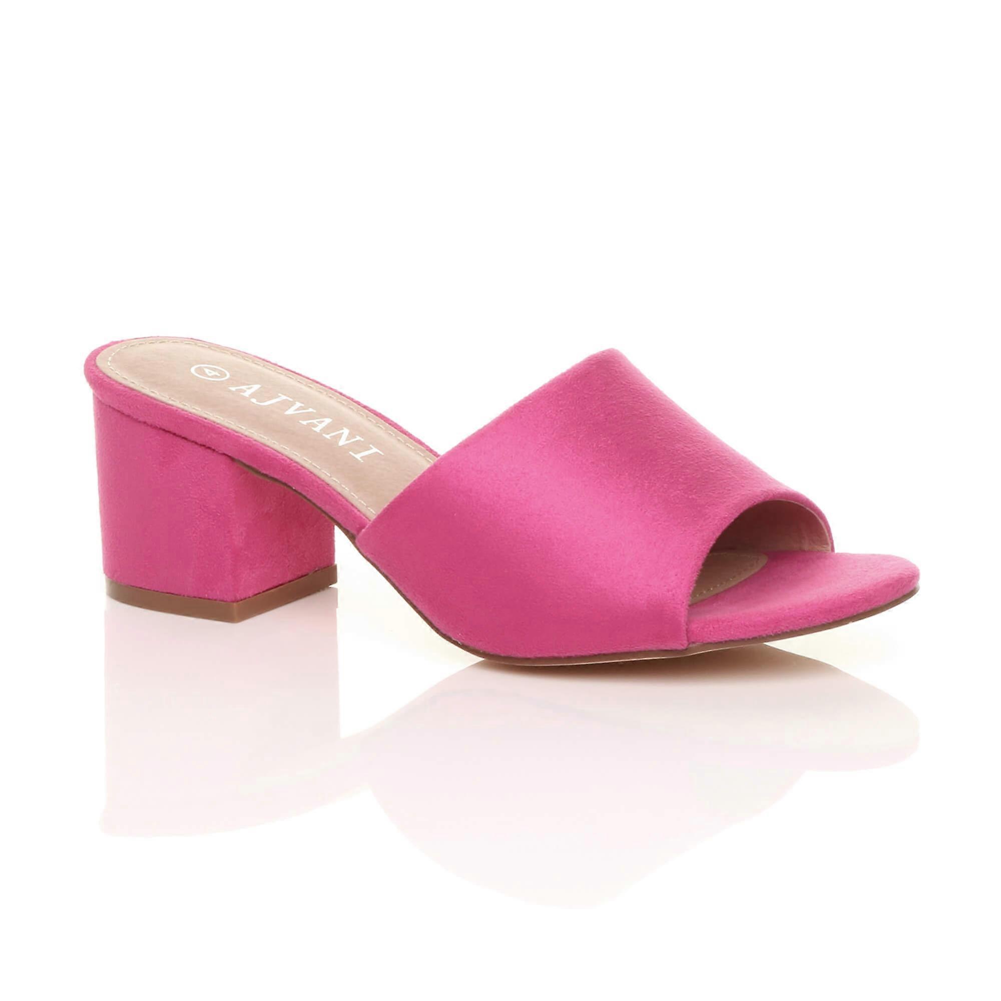 Mid Block Heel Peep Toe Mules Sandals