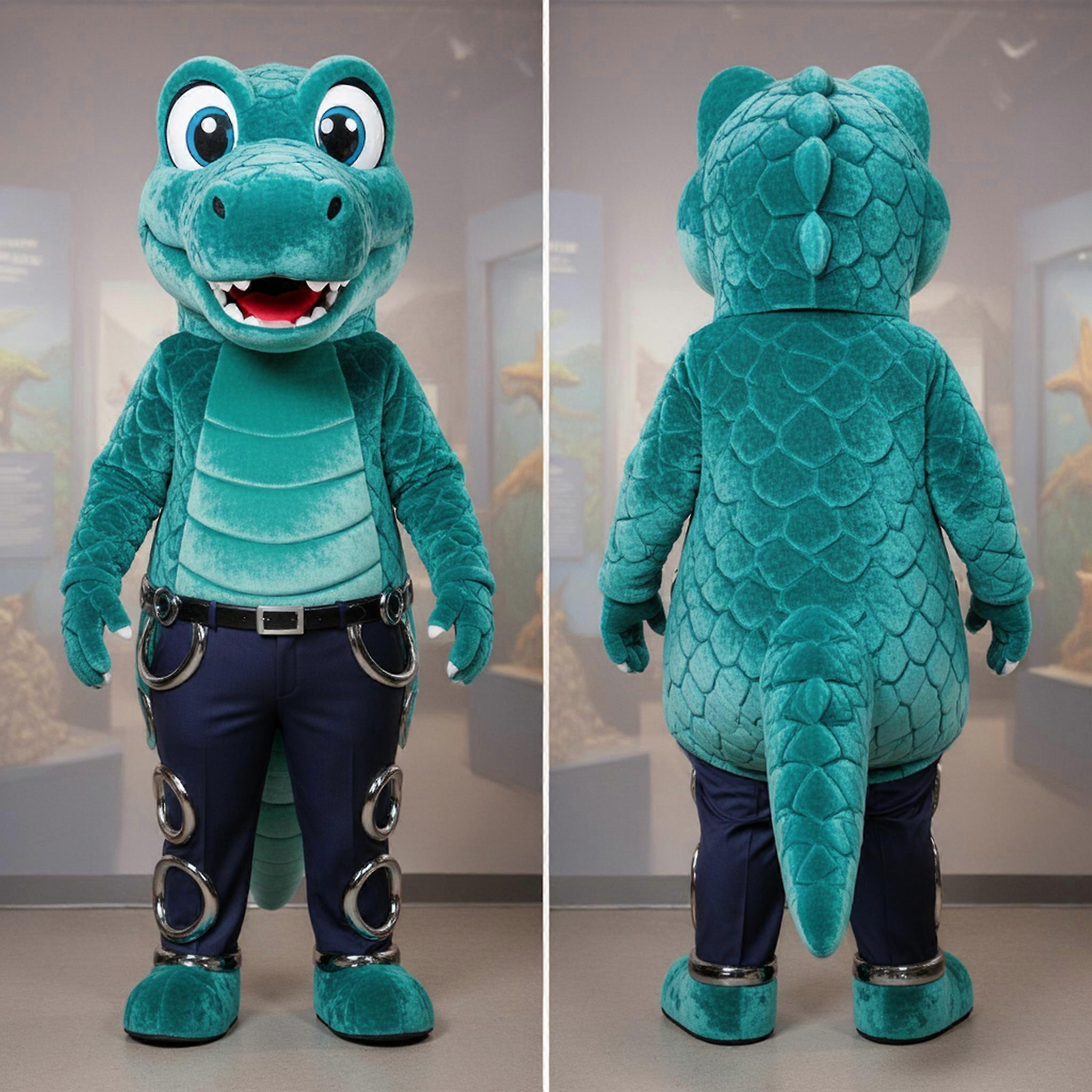 MASTICOT Teal Scaly T Rex Mascot