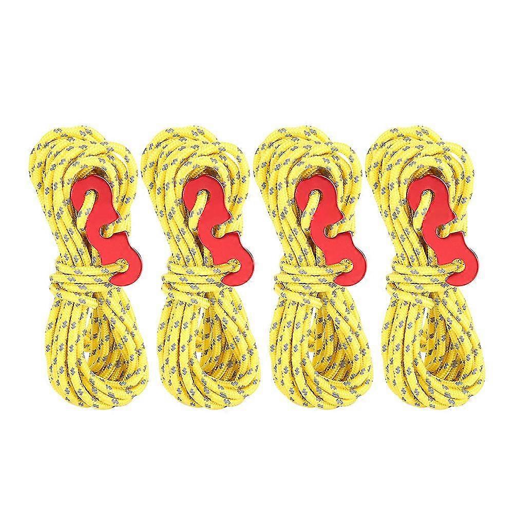 4pcs Set Reflective Tent Wind Rope Camping String Guy Line with S Ring Buckle Hook(Yellow)