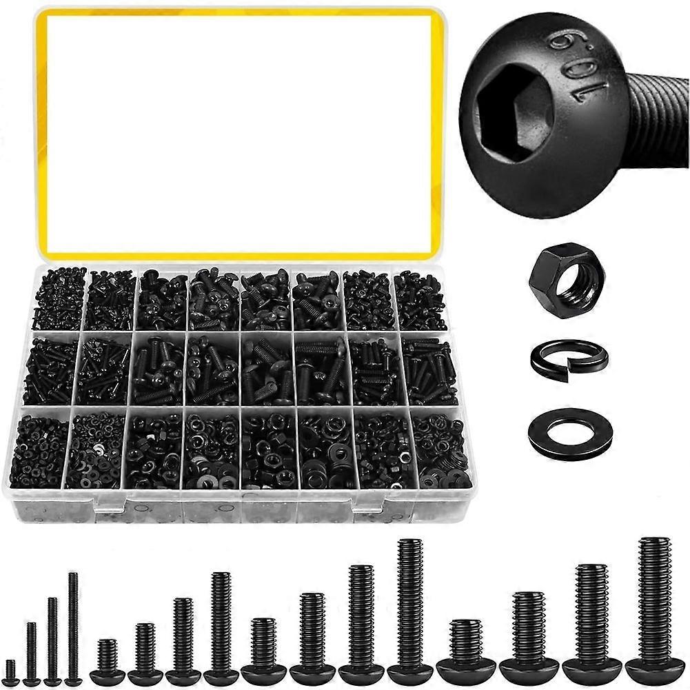 2200PCS M2 M3 M4 M5 Metric Screws Assortment Kit, Hex Socket Button Head Assorted Kit, Machine Screw Set with Nuts Kit
