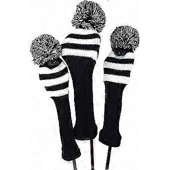 Striped Knit Golf Club Head Covers 3-Piece Set compatible with Driver & Fairway (1, 3, 5)