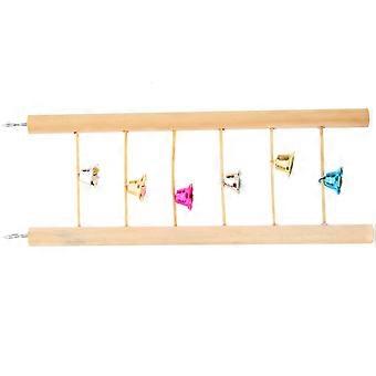 Wooden Parrot Ladder Toy for Climbing with Bells Beige Bird Step Ladder