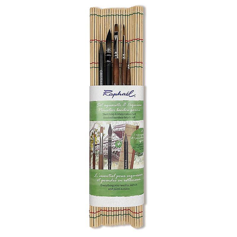 Set of 4 bamboo brushes + 1 monolith for watercolour