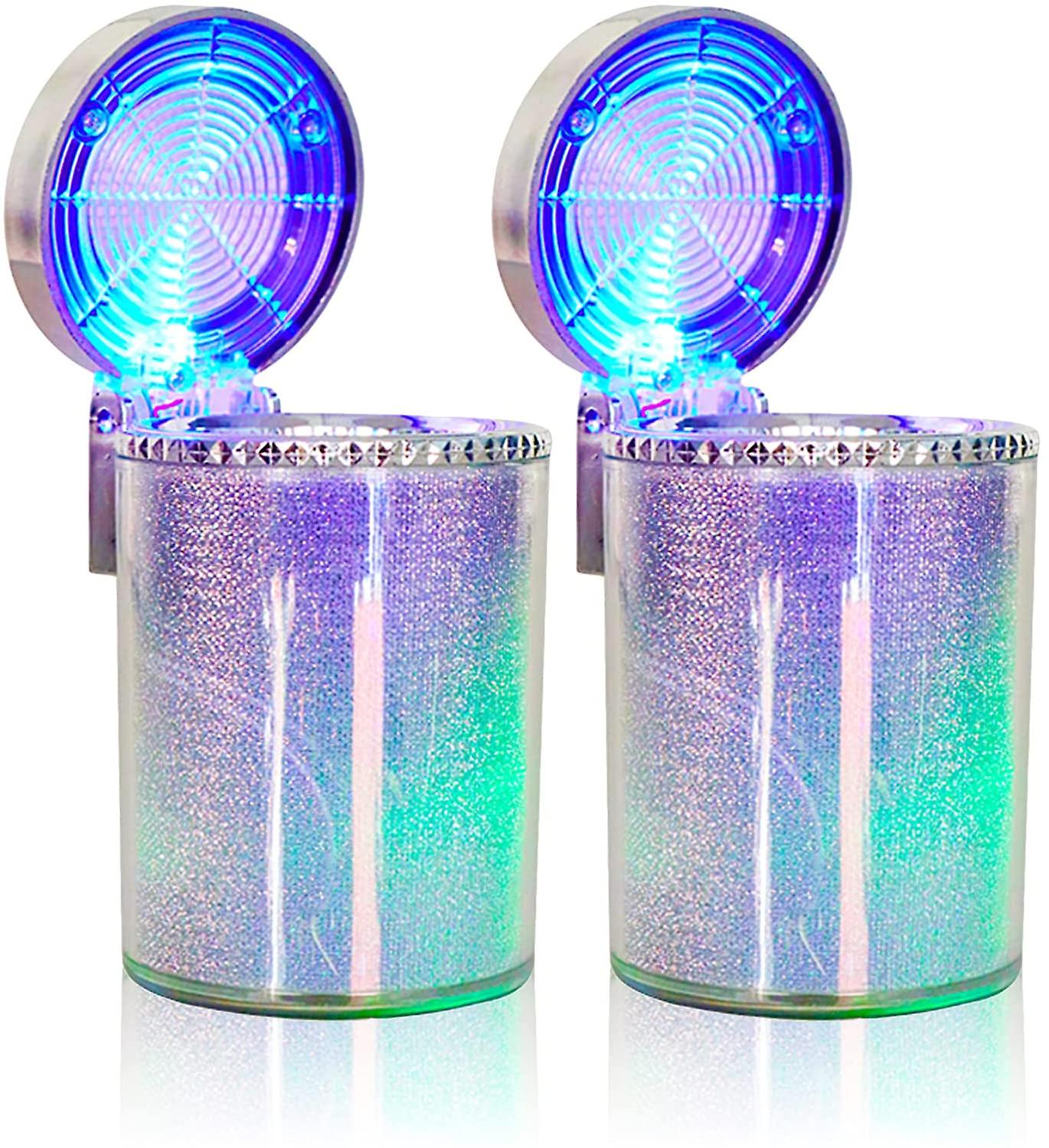 2024Bil askkopp, Bärbar Resebil Askkopp, 2 Stycken Lätt Rengöring Löstagbar Bil Askkopp Med LED-ljus