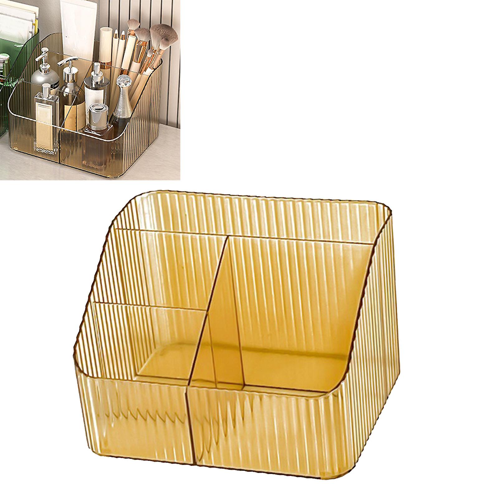 Desktop Storage Box Trapezoidal Organizer PP Plastic Sorting Case for Makeup Cosmetic Brush 4 Grids Orange 