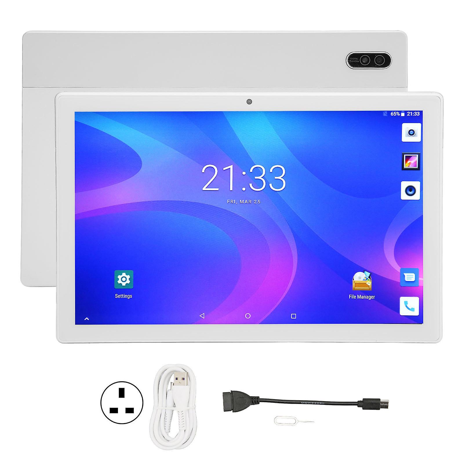 10 Inch Tablet 8 Core Processor 8GB 256GB 2.4G 5G WIFI for Android 11 8MP 13MP 1920x1200 IPS 8800mAh Silver Tablet 100‑240V UK Plug