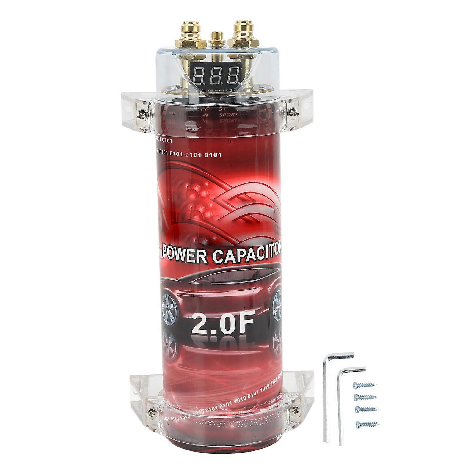 2 Farad Car Audio Capacitor Digital Power Capacitor with Voltage Display and Audible Warning for Sound System Stability