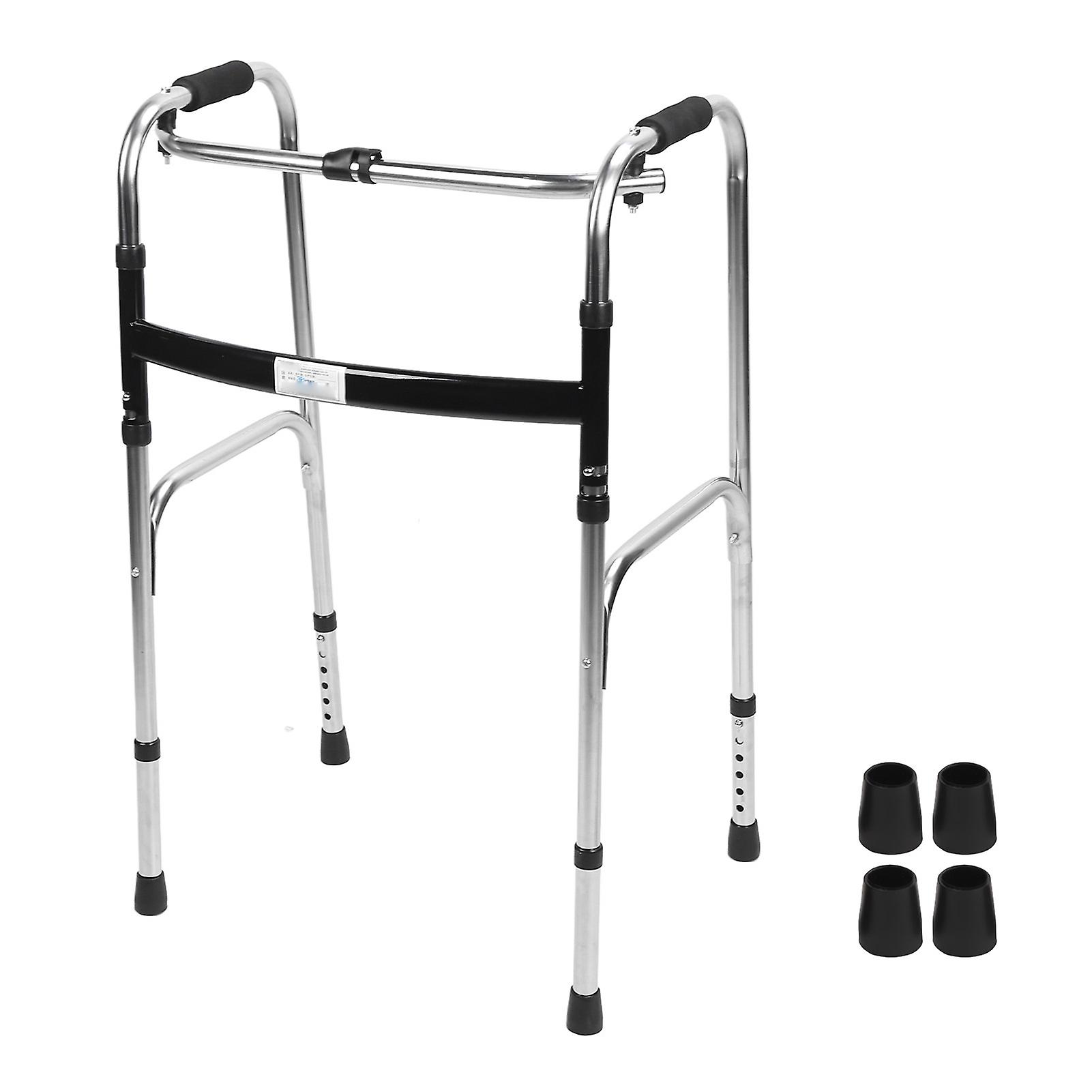 Foldable Senior Walker with Adjustable Height - Silver & Black Stainless Steel Mobility Aid