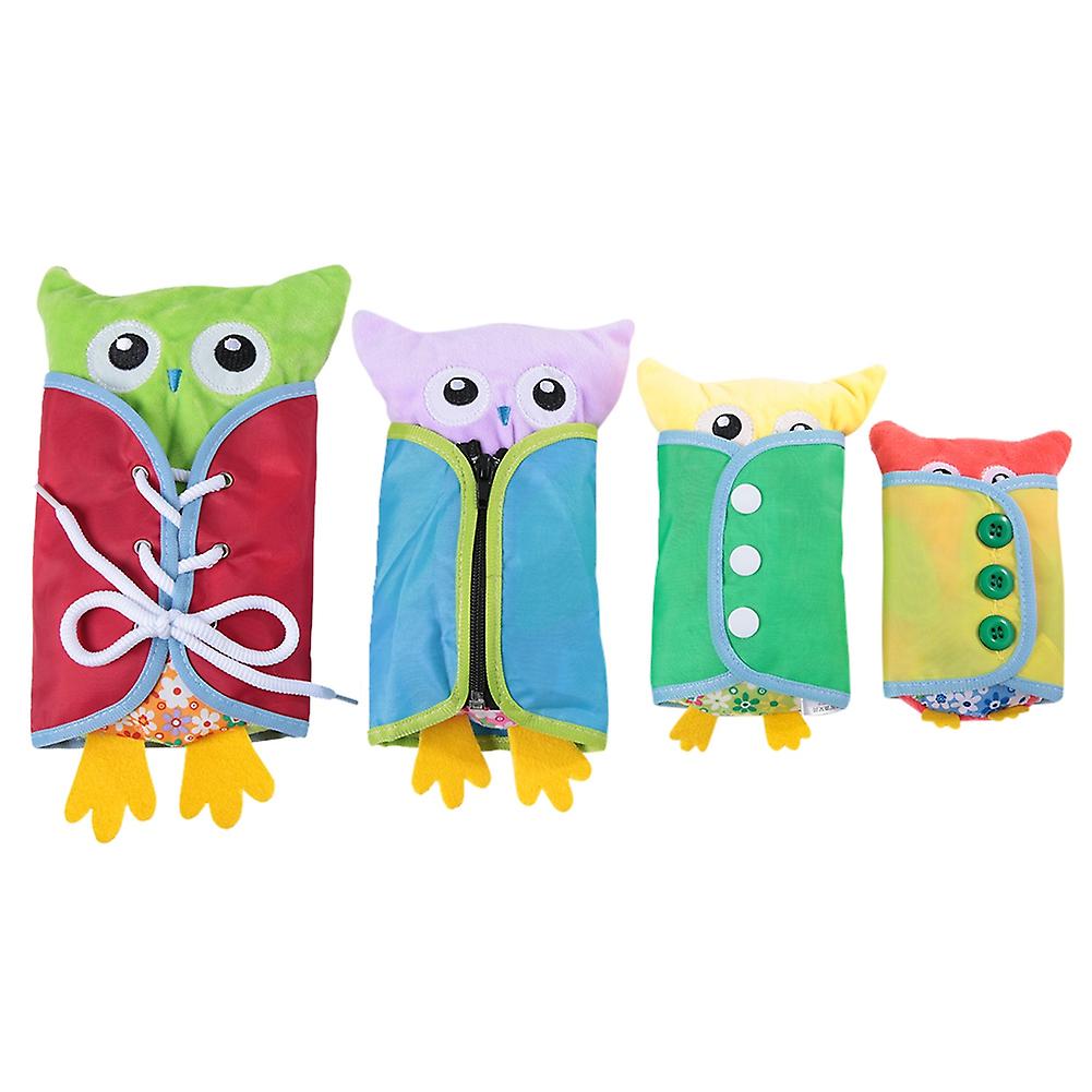 Set of 4 owl plush toys for babies, educational toy for learning to dress