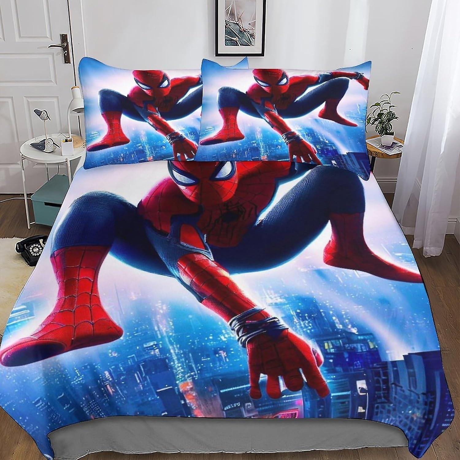 Spiderman Stunning 3D Print Quilt Cover Set με κρυφό κλείσιμο με φερμουάρ Microfiber Movie Bedding, πλήρες σετ 3 τεμαχίων για αγόρια και κορίτσια King