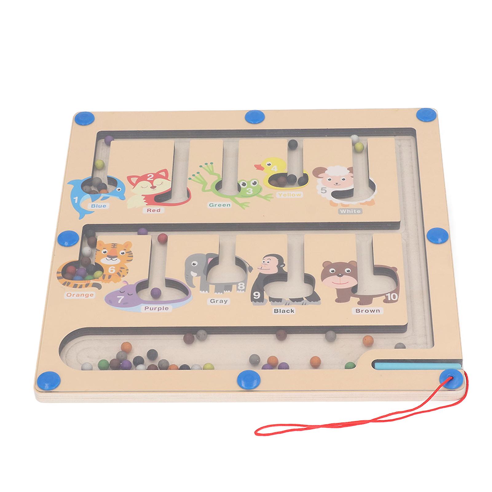Wooden Magnetic Maze Toy for Toddlers - Color & Number Matching with Counting Balls