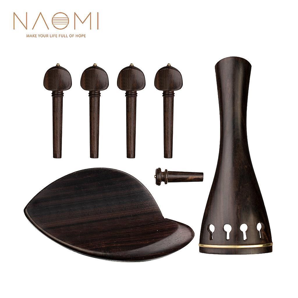 Ebony Violin Accessories Set Tailpiece+ Chin Rest+ Endpin+ 4 Tuning Pegs Violin Repairing Parts For 4/4 Violin Fiddle Use