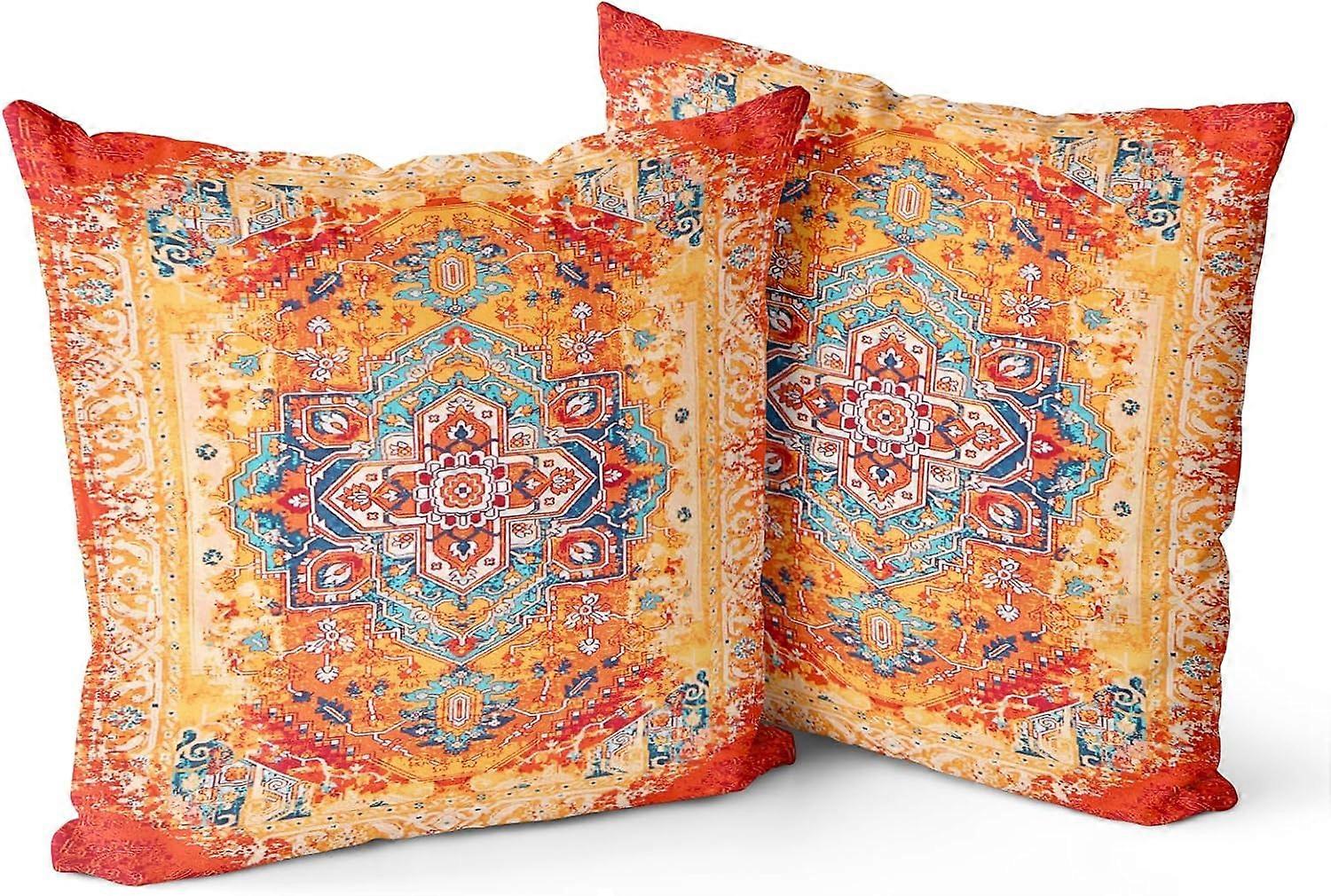 Boho Throw Pillow Covers 20x20 inch Set of 2 Monaco Rug Persian Carpet Double Sided Pattern Cotton Soft Pillow Case Cushion Cover Pillowcase for Couch
