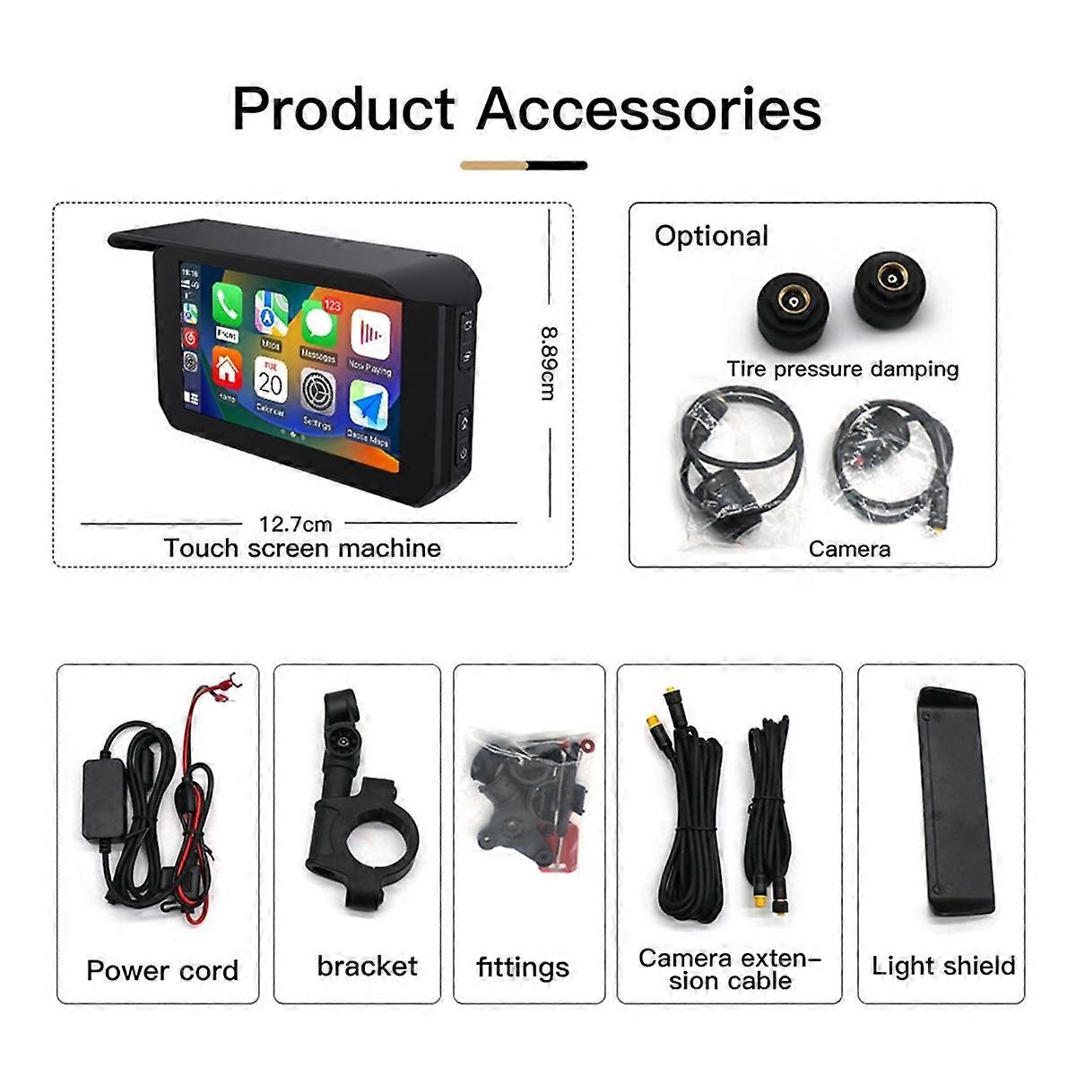 5 Inch Motorcycle Display Wireless Carplay Android Portable Navigation GPS Screen Dual Camera Tire Pressure Monitor Kits