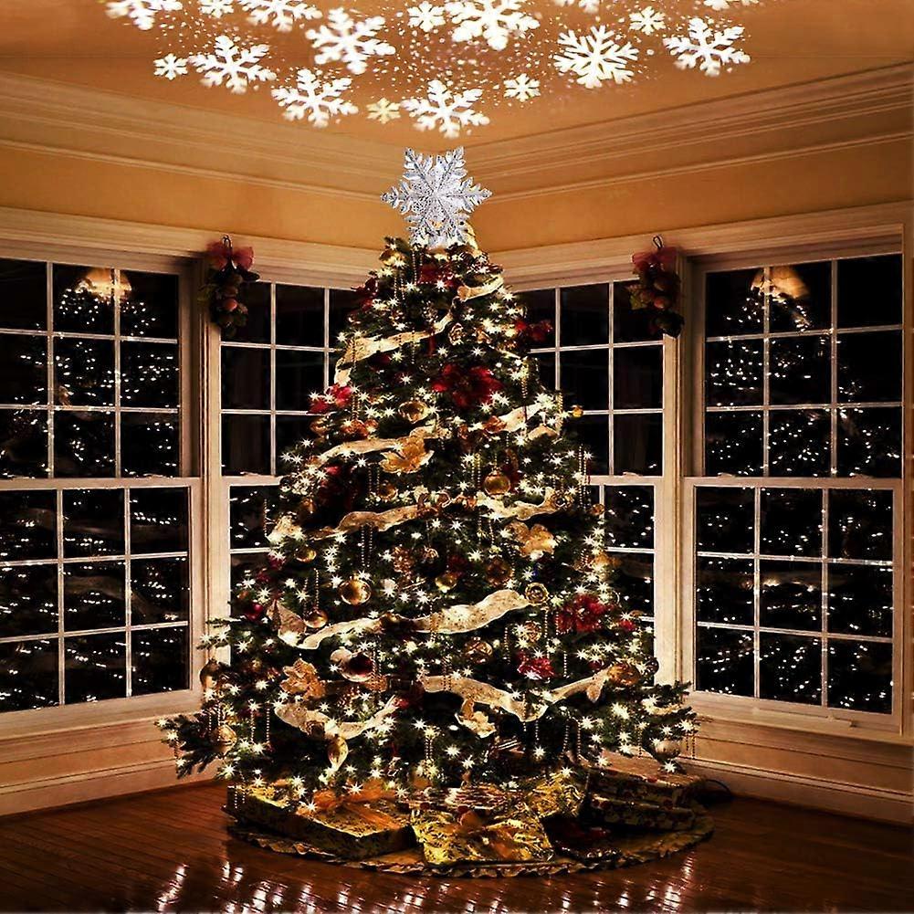 Adiwiid Christmas Tree Topper With Snowflake Projector – Rotating LED Light For Holiday Decor