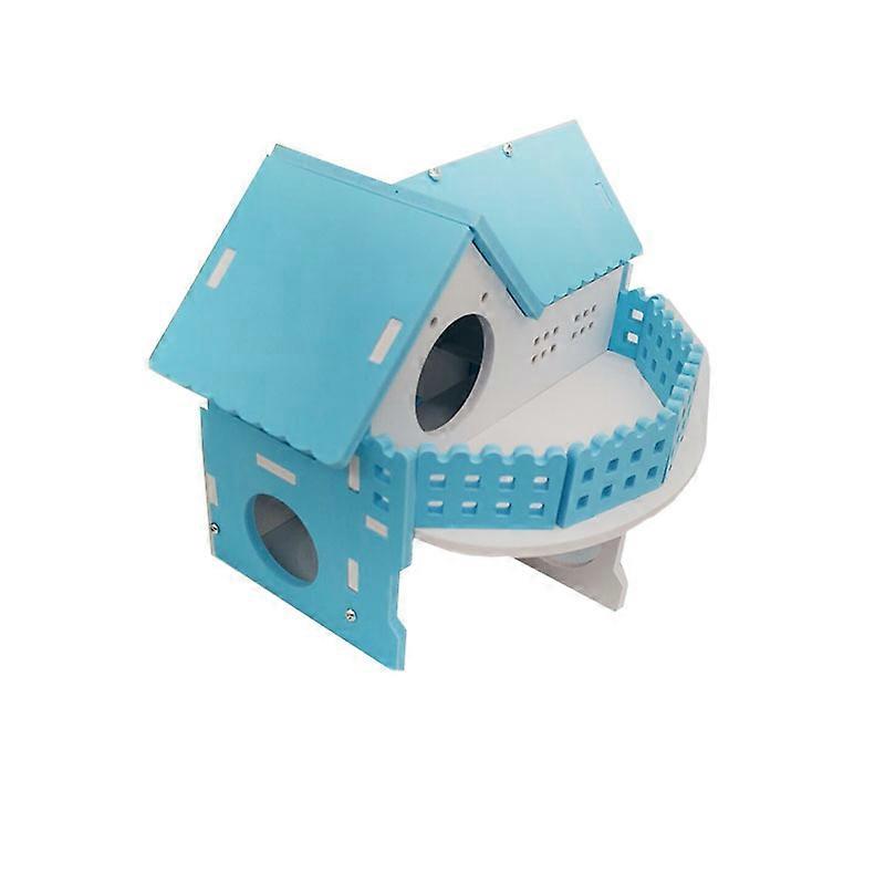 Trä hamstrar hus, dubbla lager villa balkong montering sovhusblå