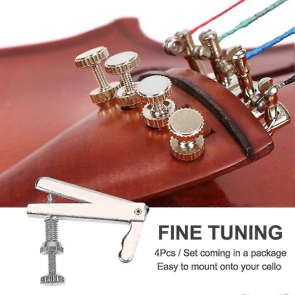 4Pcs Durable Metal Fine Tuners String Adjusters Replacement Parts for 3/4 4/4 Cello(Silver)
