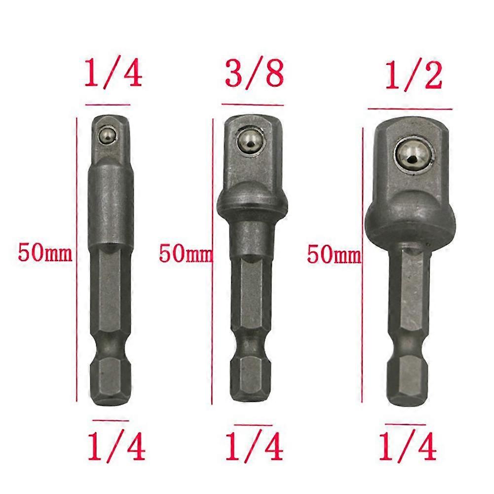 3Pcs/Set Chrome Vanadium Steel Socket Adapter Hex Shank 1/4in 3/8in 1/2in Extension Drill Bits Bar Hex Bit Set