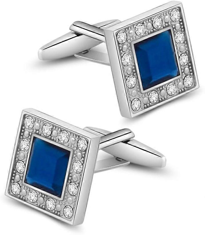 Blue Navy Swarovski Crystal Square Cufflinks for Men Classical Swarovski Cuff Links with Gift Box Elegant Style