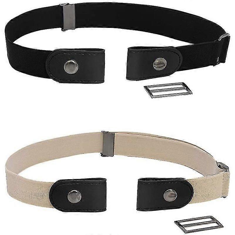 Belt Without Buckle,2 Pieces Invisible Stretch Belt Elastic Belt Buckleless No Buckle Adjustable Belt For Women Men For Jeans Dresses Pants Black/khak