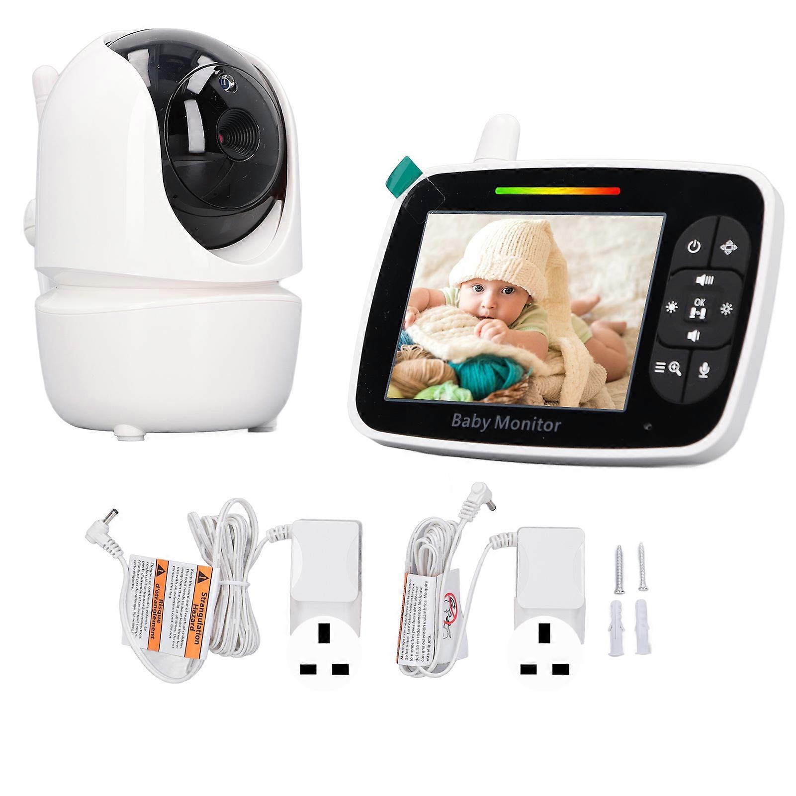 HD Baby Video Monitor Camera 3.5 Inch Color Screen Pan Tilt 4X Zoom Night Vision Home Security Camera 100240V UK Plug