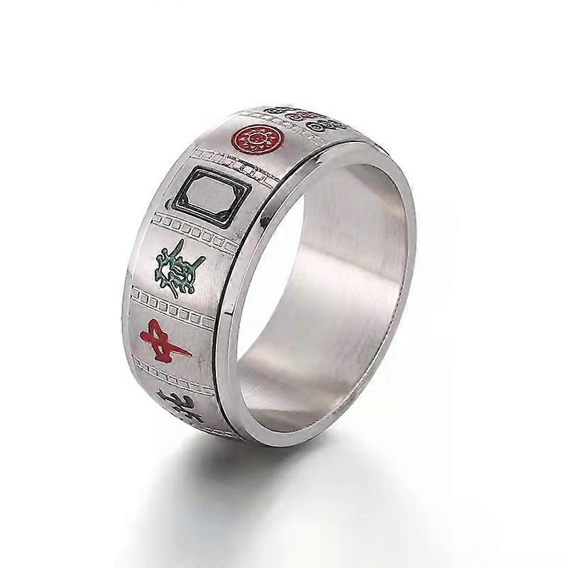 Anti Anxiety Gift Mahjong Ring Good Luck Rings Stainless Steel Rotating Fidget Spinner Anxiety Ring For Men Boys Women