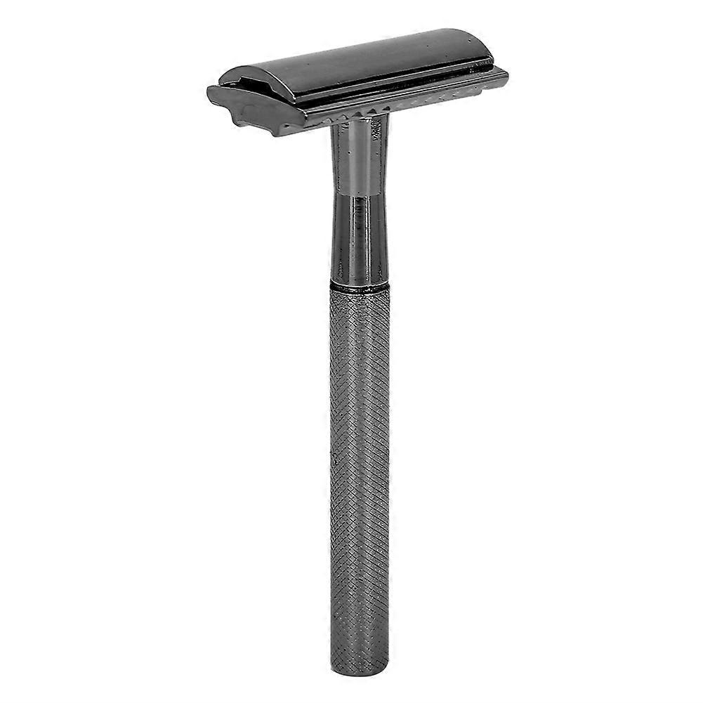 Men Manual Razor Zinc Alloy NonSlip CloseFitting DoubleSided Blade Shaving Knife(Silver Black )