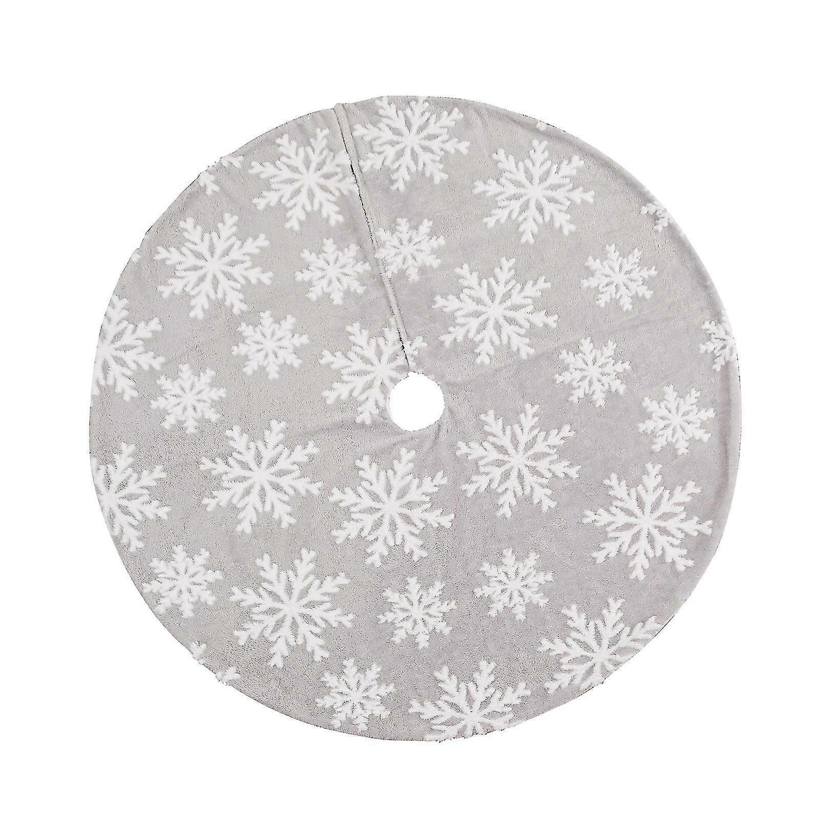 90cm Party Decoration Gray Soft Fleece Snow Pattern Christmas Tree Skirt With The Same Christmas Stockings