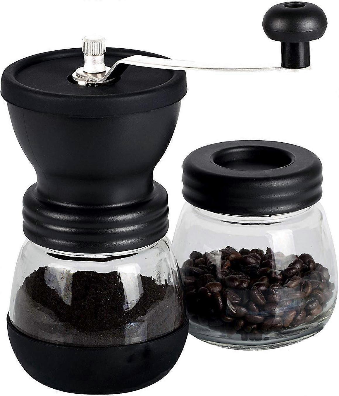 Manual Coffee Grinder with Ceramic Burrs,Coffee container capacity:12 oz350 ml, Black, with Stainless St