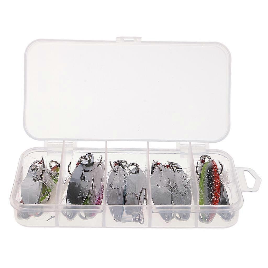 10Pcs Metal Spoons Fishing Lures with Treble Hook Artificial Feathers 8g