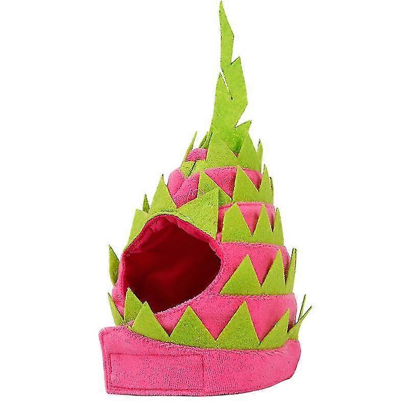 ペットドラゴンフルーツドッグファニーハットキャットフード付きハロウィンコスチューム通気性キャップ(1pcsピンクグリーン)A