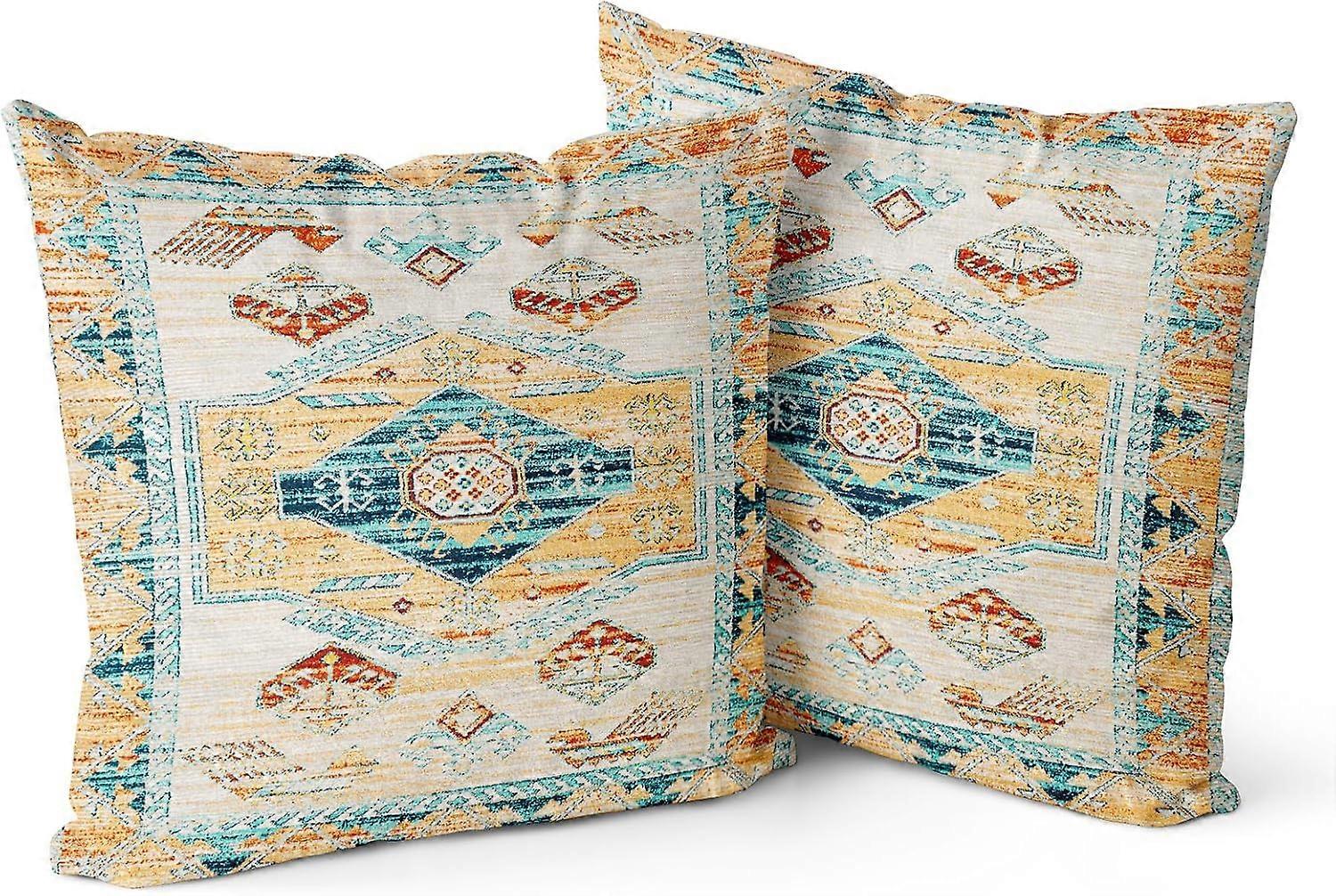 Boho Throw Pillow Covers 20x20 inch Set of 2, Bohemian Carpet Double Sided Pattern Soft Plush Cushion Cover for Farmhouse Couch Sofa Bed Decorative, O