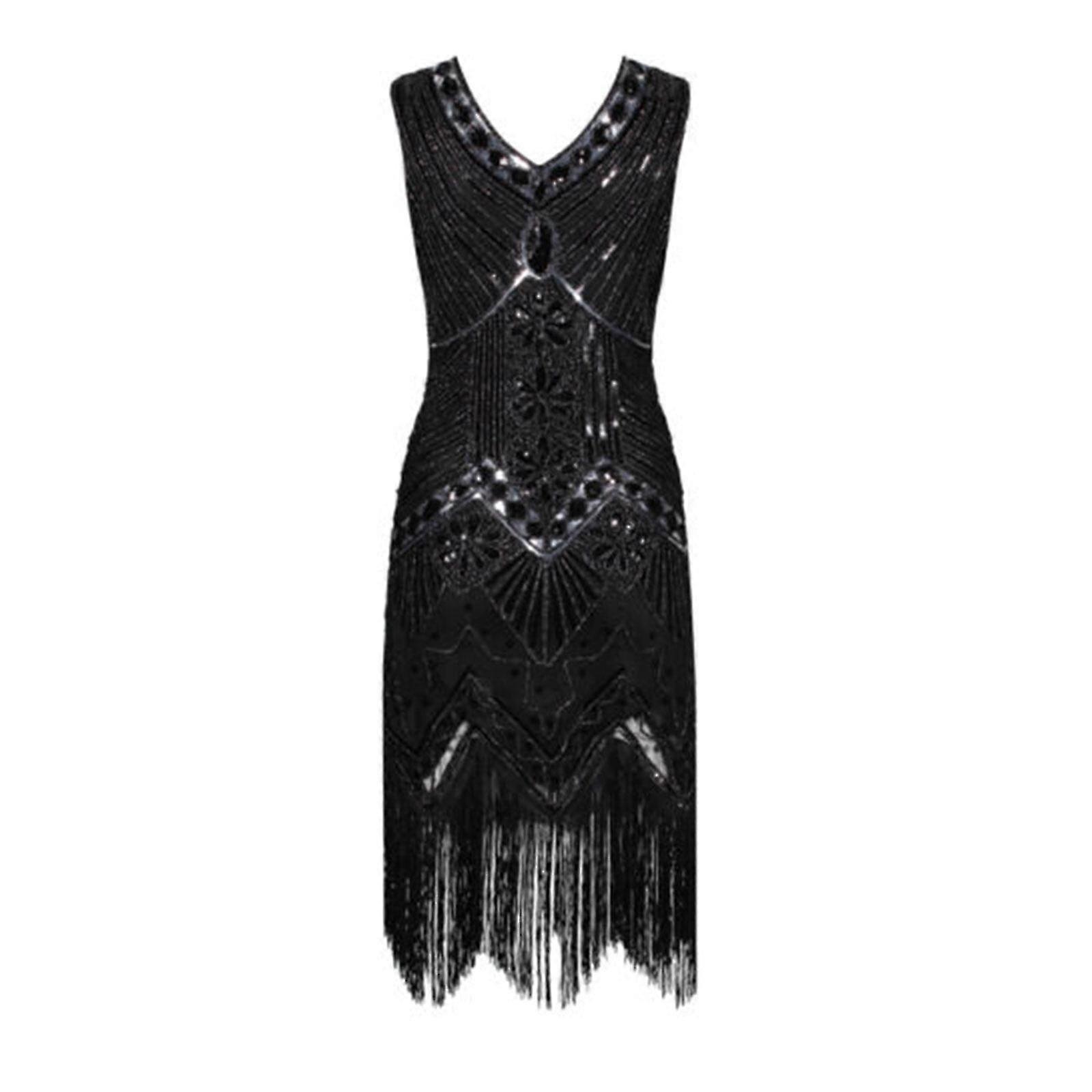 1920s Flapper V-neck Sequins Beaded Fringe Dress