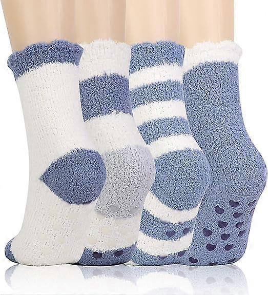 4 Pairs Non-Slip Fluffy Socks with Rubber, Women's Winter Warm Fuzzy Socks Fuzzy Socks Soft Slipper Socks