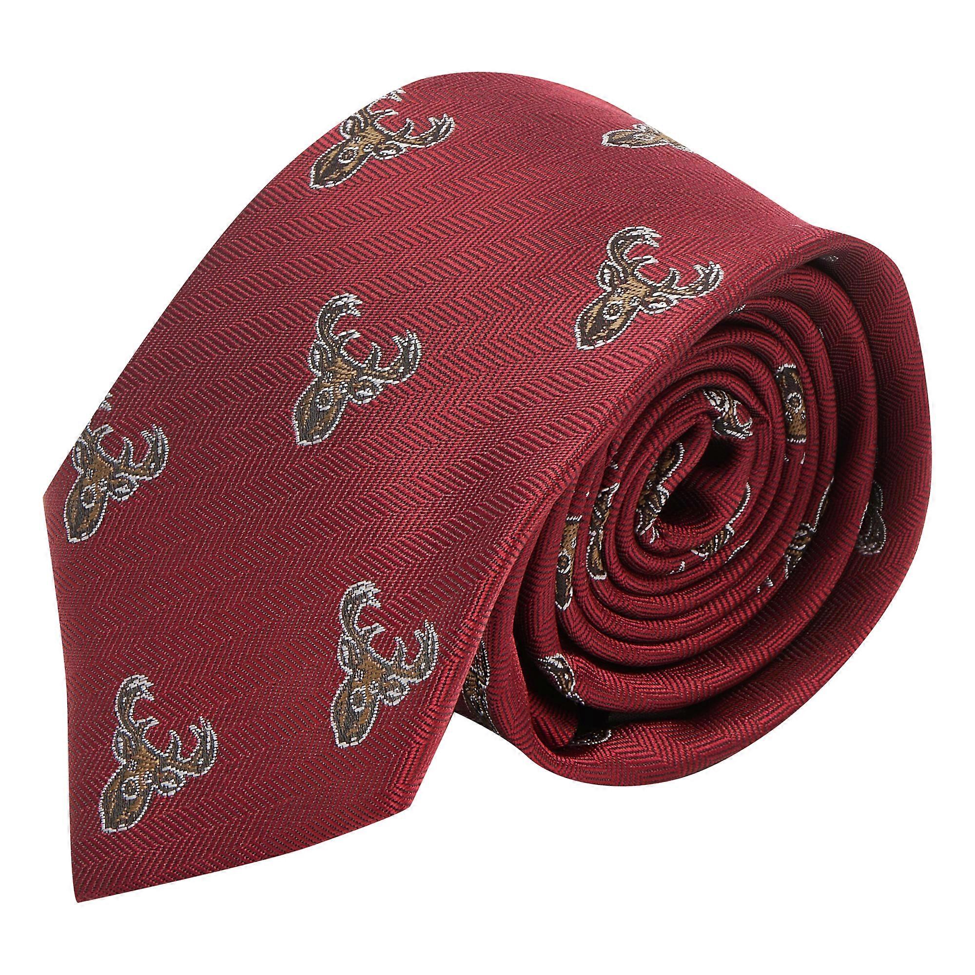 Burgundy Red Stag Head Herringbone Tie