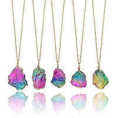 Crystal Necklace-regnbåge med handgjorda gulddetaljer