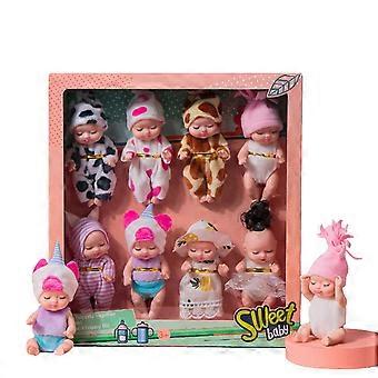 8 Mini Reborn Baby Dolls Set With Unique Clothes, Movable Joints, Washable Pvc Material - Ideal Xmas & Birthday Gift