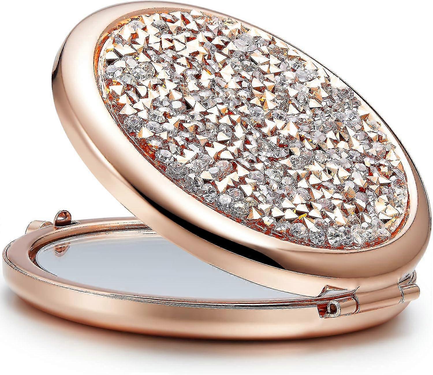 Compact Mirror, Mini Mix Diamond Magnifying Round Metal Pocket Makeup Mirror