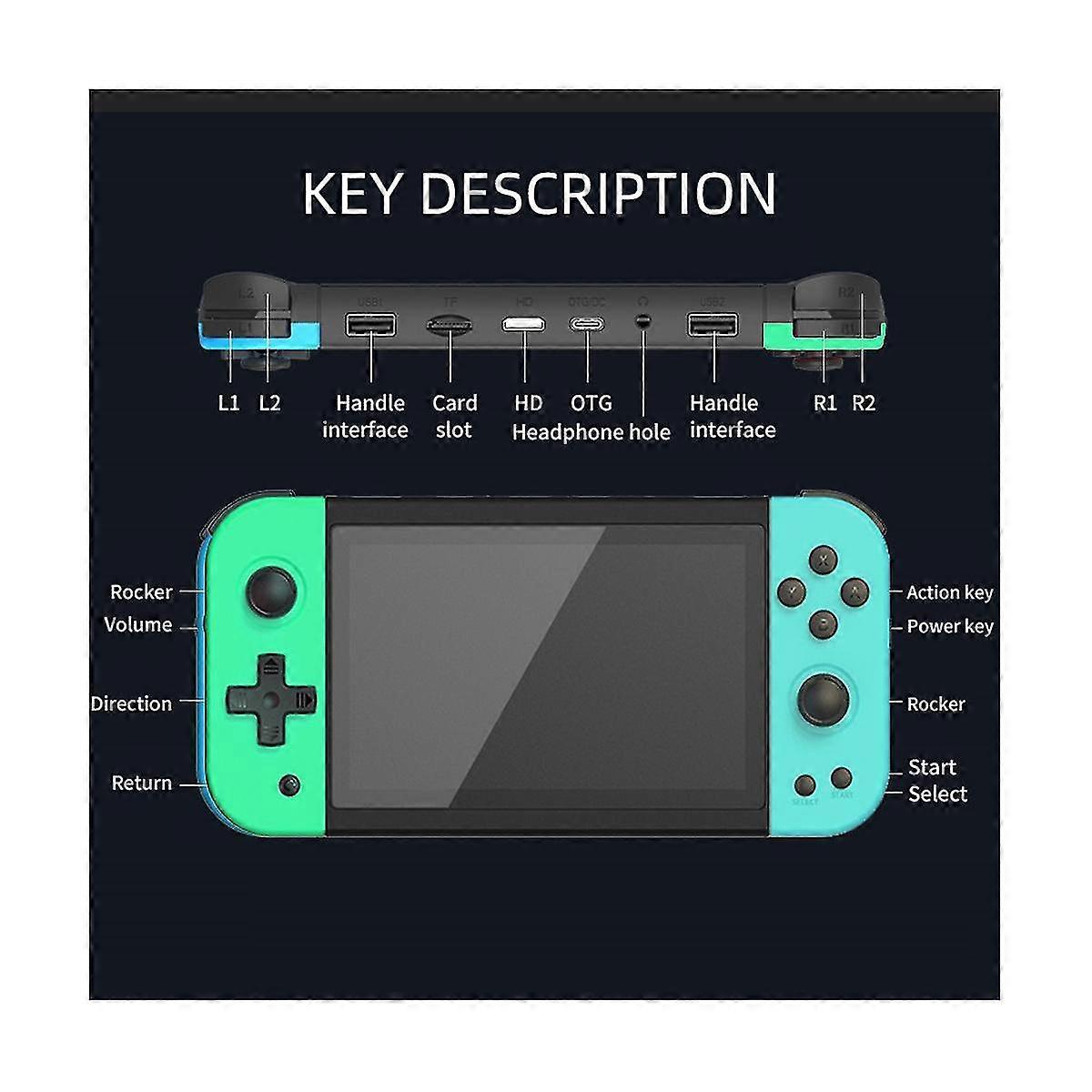 X51 Handheld Game Console 5-inch Ips Hd 64g 10 Simulator Two Player War Rocker Arcade Mini Portable Game Console-b
